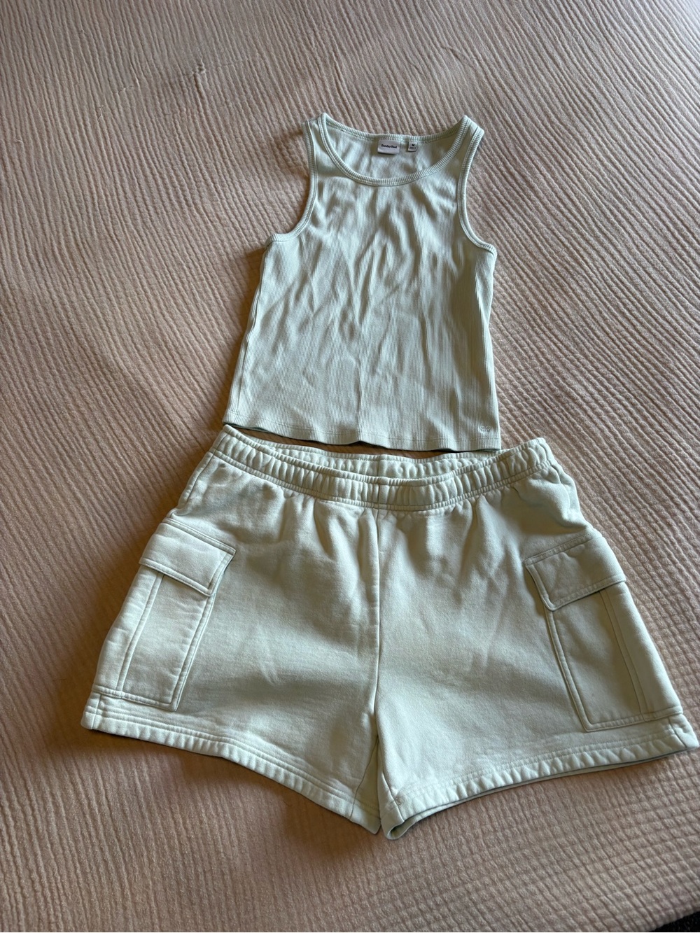 Aritzia Light Mint Cargo Lounge Shorts